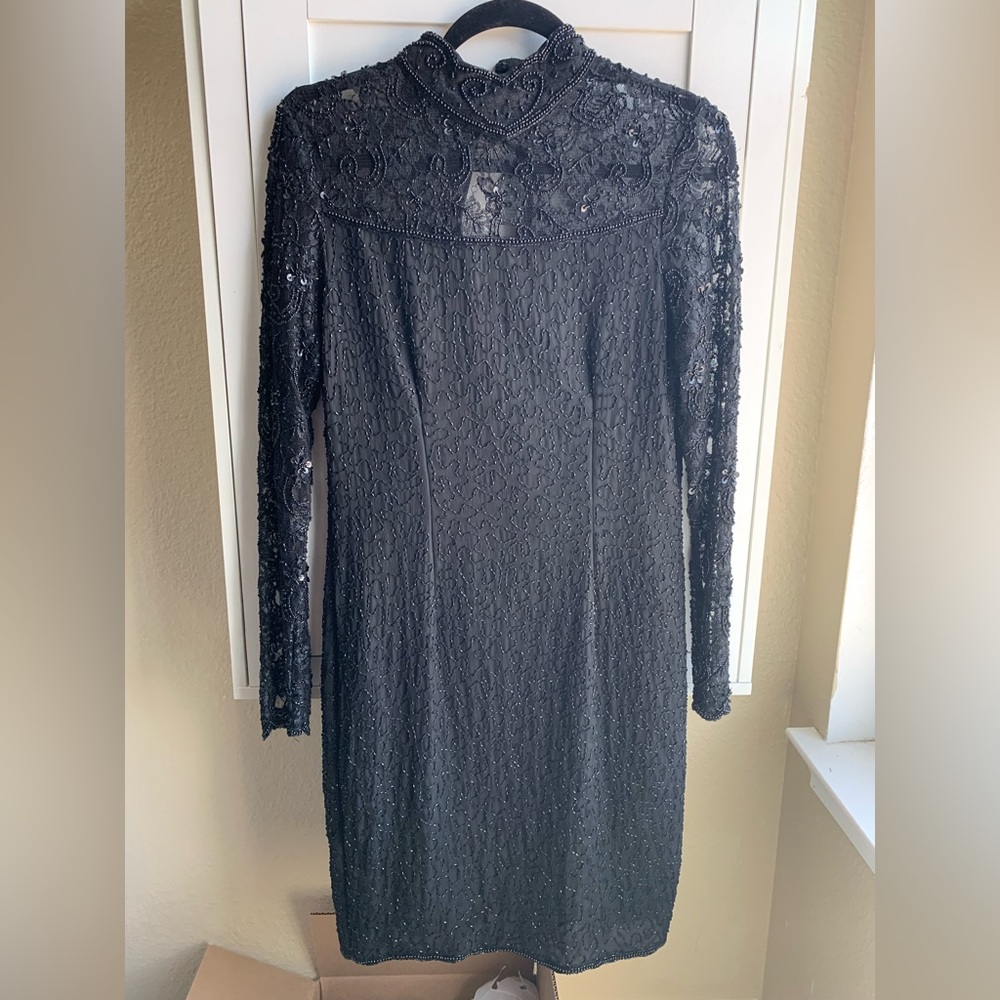 Beaded and Embroidered Vintage Stenay Black Lace Silk Dress